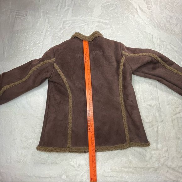 Charter Club Suede Faux Sherpa Full Zip Jacket Womens Small Brown Embroidered - Picture 10 of 10